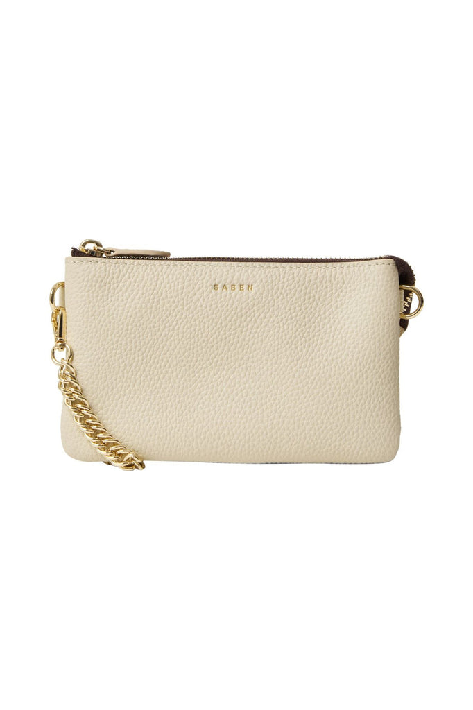 Lily Mini Bag | Sand + Gold Curb Chain Clutch + Evening Bags Saben