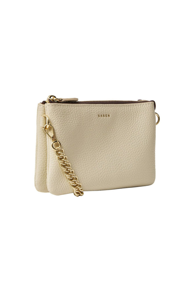 Lily Mini Bag | Sand + Gold Curb Chain Clutch + Evening Bags Saben