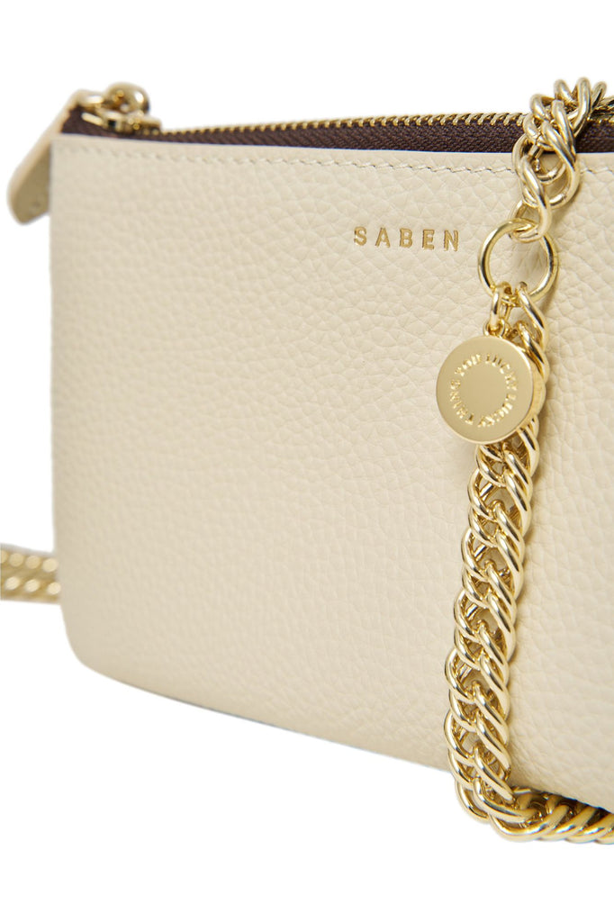 Lily Mini Bag | Sand + Gold Curb Chain Clutch + Evening Bags Saben