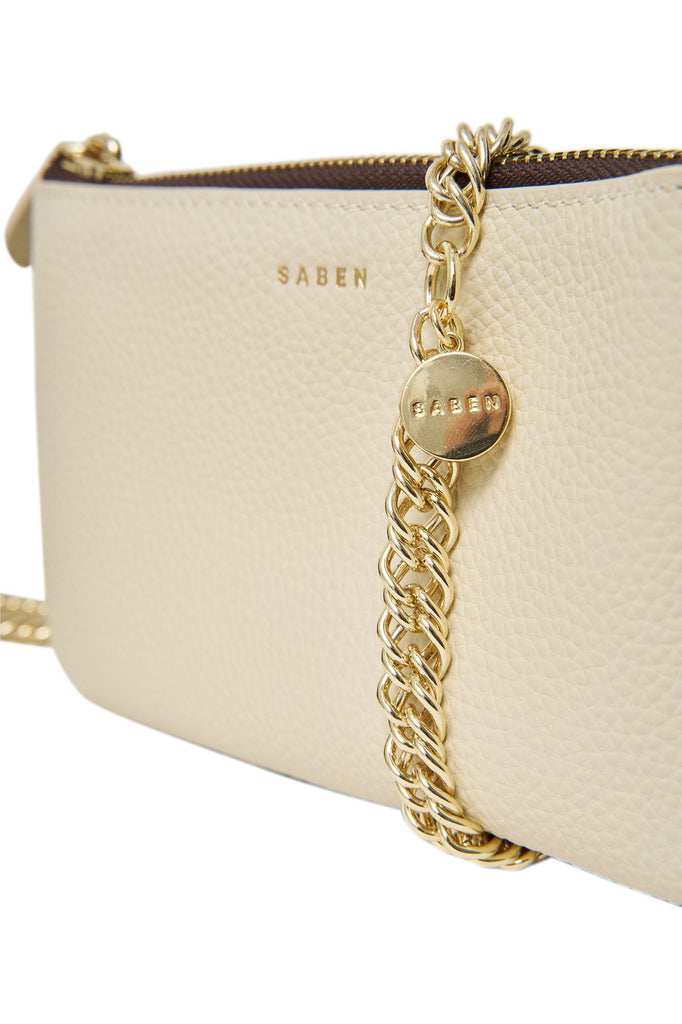 Lily Mini Bag | Sand + Gold Curb Chain Clutch + Evening Bags Saben