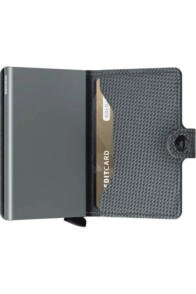 Secrid_Miniwallet_Carbon_Cool_Grey_Image_Shows_Wallet_Open_showing_back_of_Cardprotector_and_Inside_Pocket_for_Non-Secure_Cards_Crisp_Home_Wear