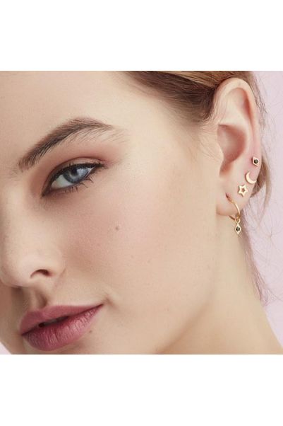Keepsake Stud Earrings | Black Spinel Earrings Silver,Gold Silk & STEEL
