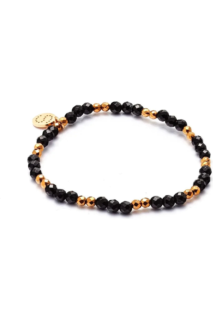 Silk & Steel Charme set of 3 bracelets Black onyx and Gold