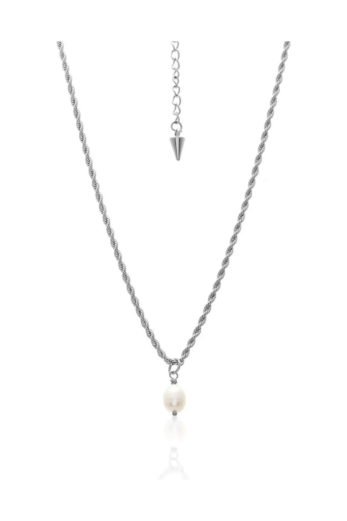 Silk & Steel Tresor Necklace Silver + Freshwater Pearl pendant