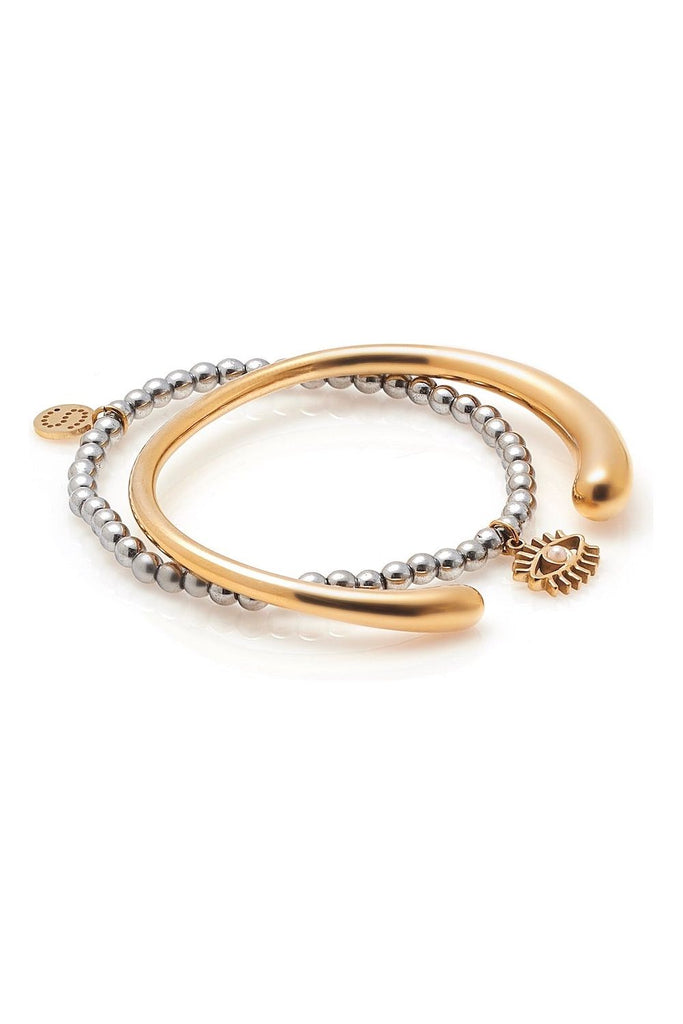 Guardian Bracelet Silver Silk & STEEL with teh Aura Cuff Gold