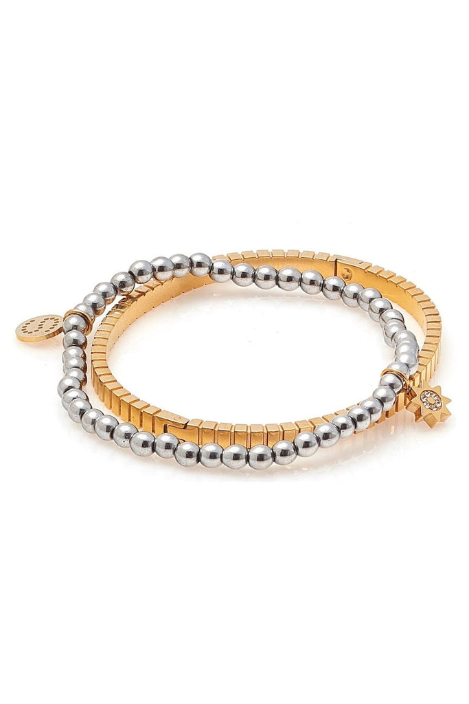 Silk & Steel Oracle Bangle Gold with Nova Bracelet Silver