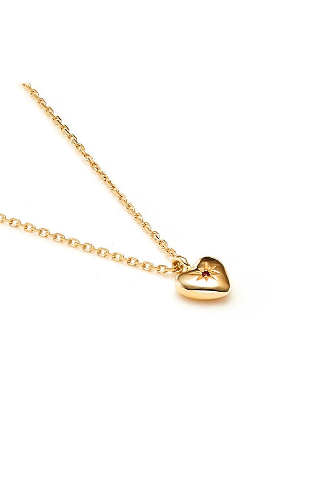 Silk & STEEL Gold Petite Puffed Heart necklace with ruby gemstone