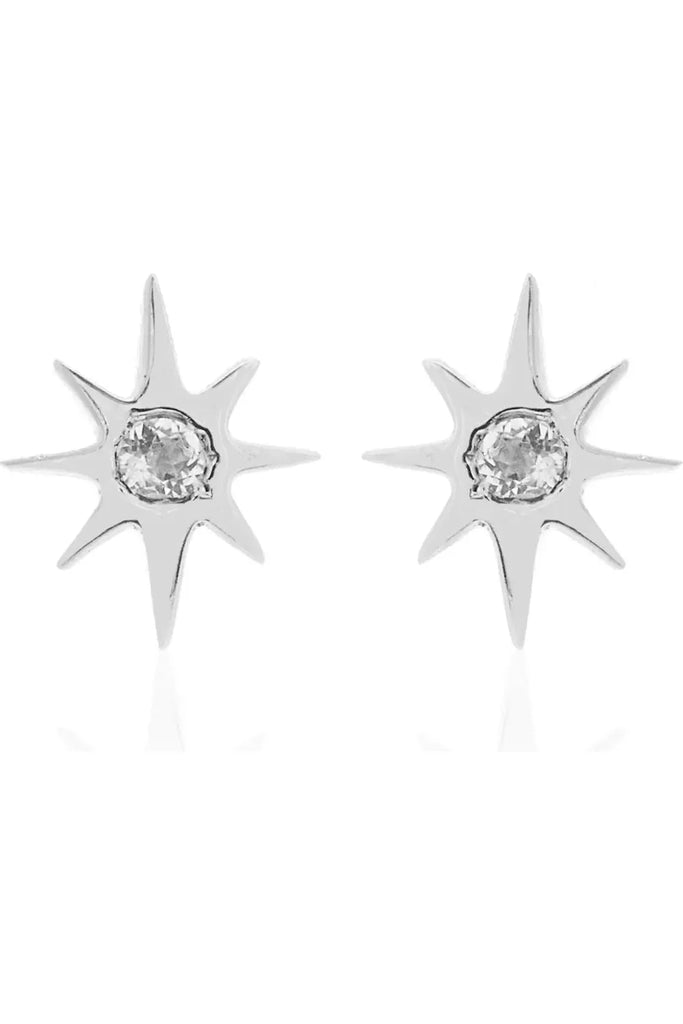 Silk & Steel Superfine Star Stud Earrings White Topaz and Silver