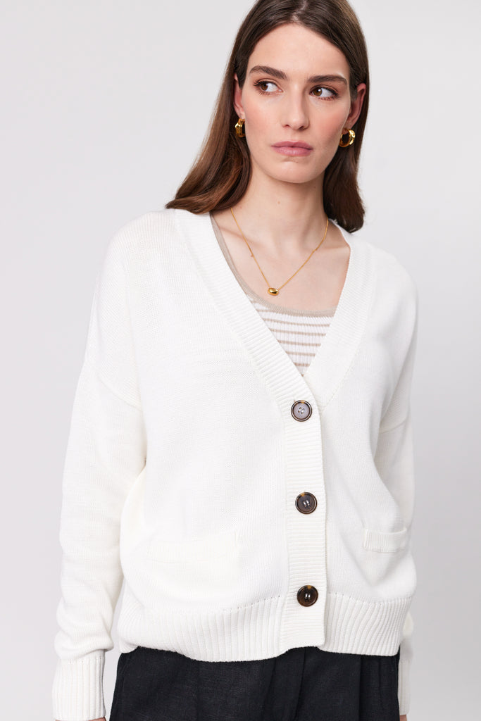 Marlow Soho Cardigan Ivory on model