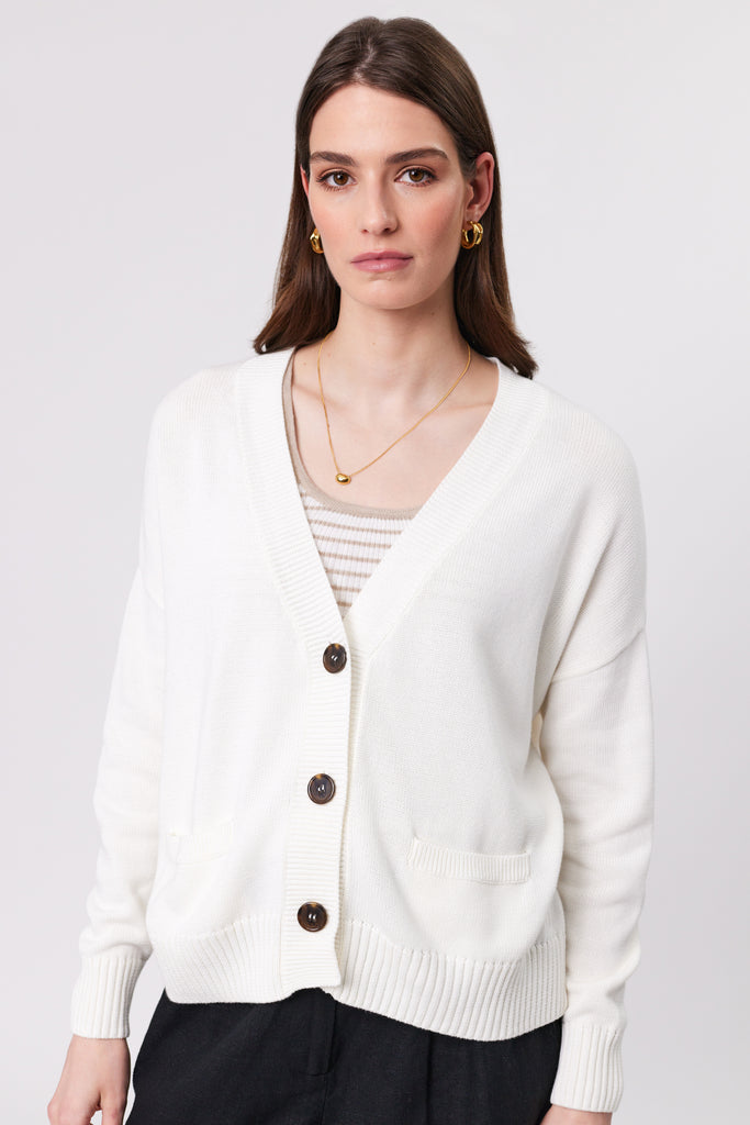 Marlow Soho Cardigan Ivory on model