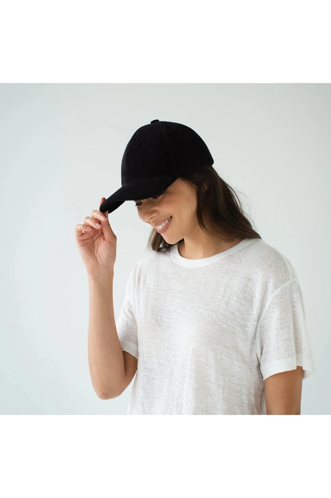 Sophie Cord Cap Black on model