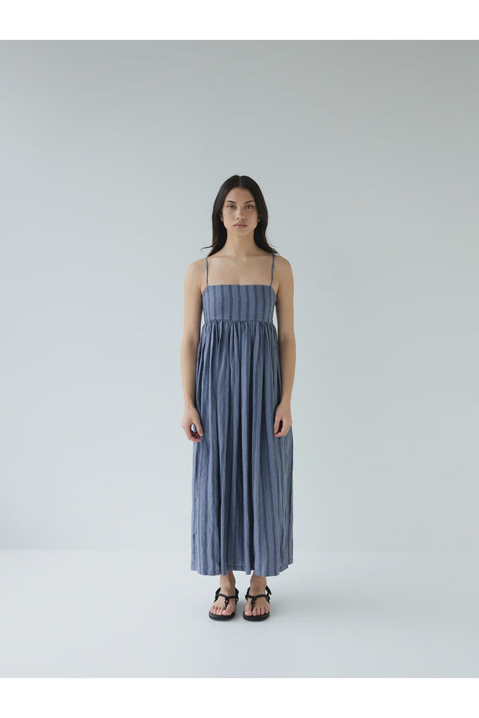 Go To Dress | Denim Stripe Midi Dress S,M S O P H IE
