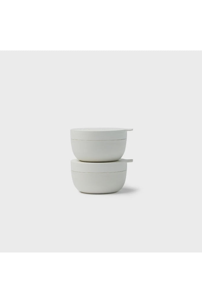Styleware Mini Containers in Dune.  Two creamy white mini containers  stacked on a light grey background