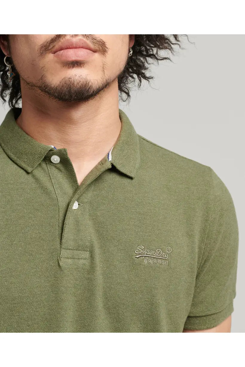 Superdry | Classic Pique Polo | Thrift Olive Marl | Crisp Home + Wear
