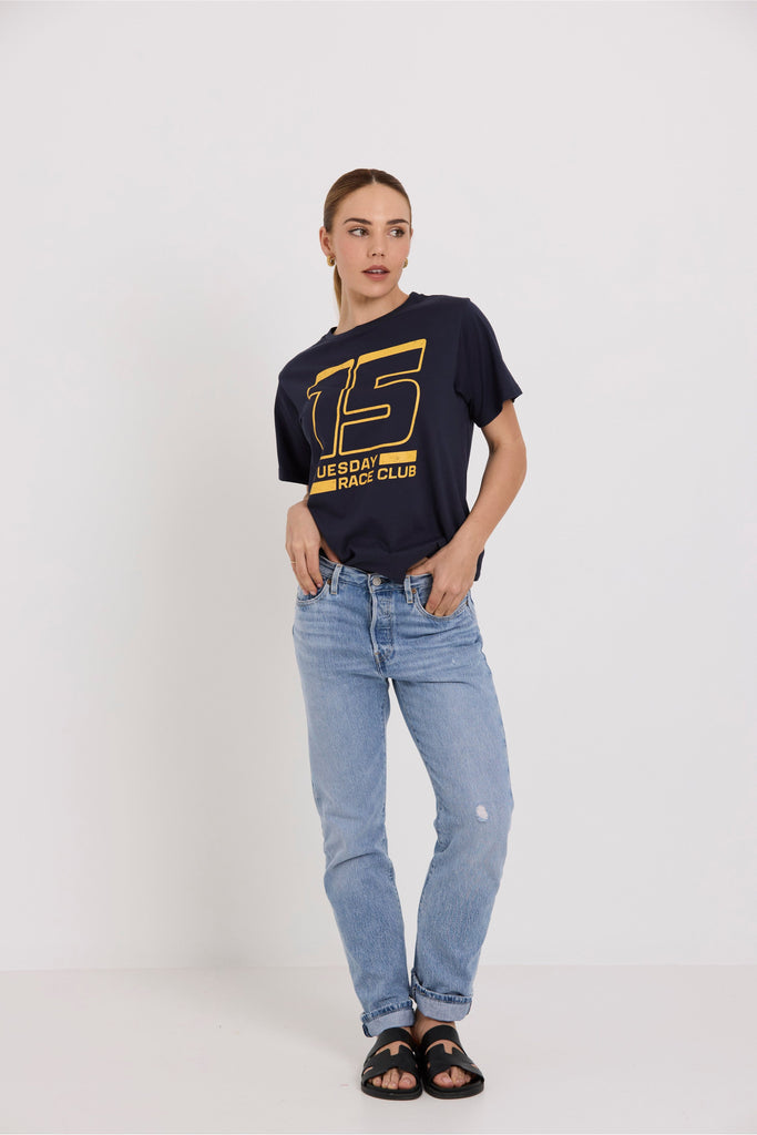 Tuesday Label Band Tee Navy 15 on model