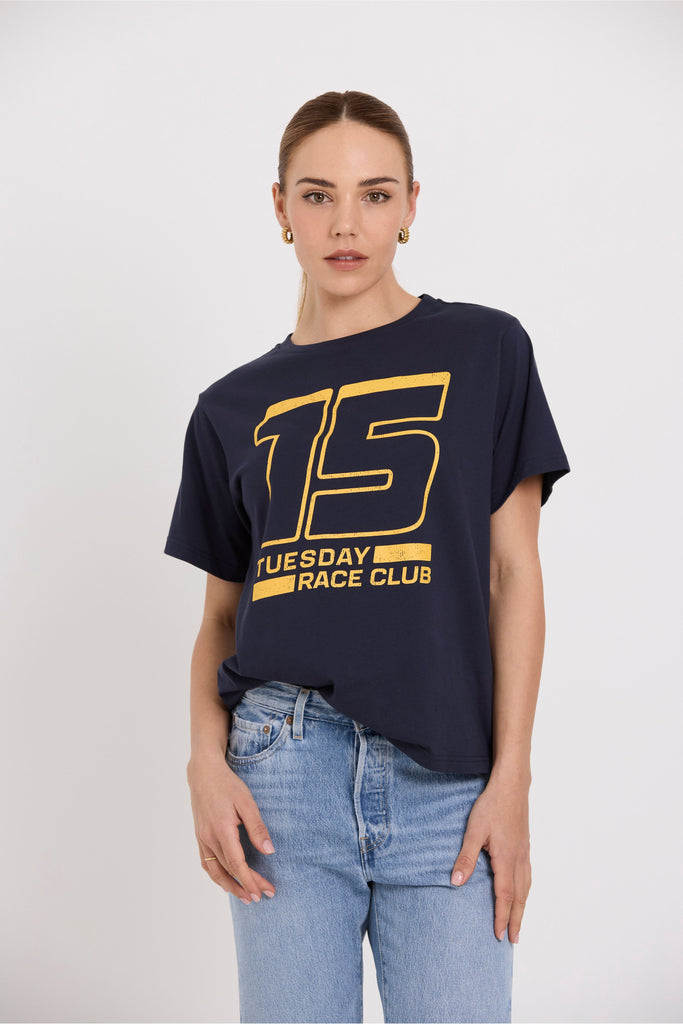 Tuesday Label Band Tee Navy 15 on model