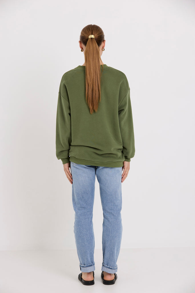Sporty Sweatshirt | Olive Applique Sweatshirts XXS,XS,S,M Tuesday Label