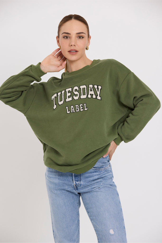 Sporty Sweatshirt | Olive Applique Sweatshirts XXS,XS,S,M Tuesday Label