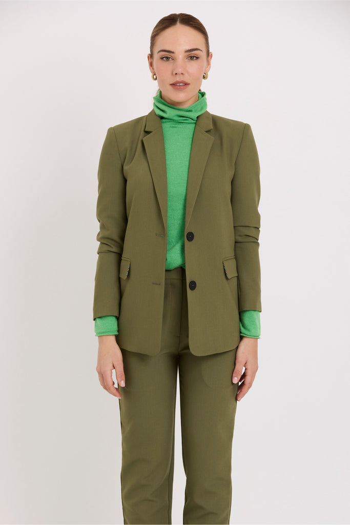 Tuesday Label Boyfriend Blazer with matching 88 Pants in Olive Green Suiting