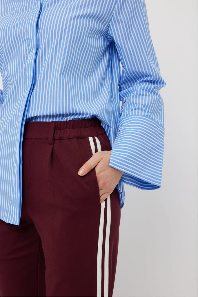 Tuesday label bobbie Pant Maroon + Double White Stripe