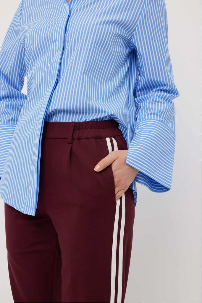 Tuesday label bobbie Pant Maroon + Double White Stripe