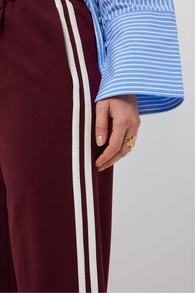 Tuesday label bobbie Pant Maroon + Double White Stripe