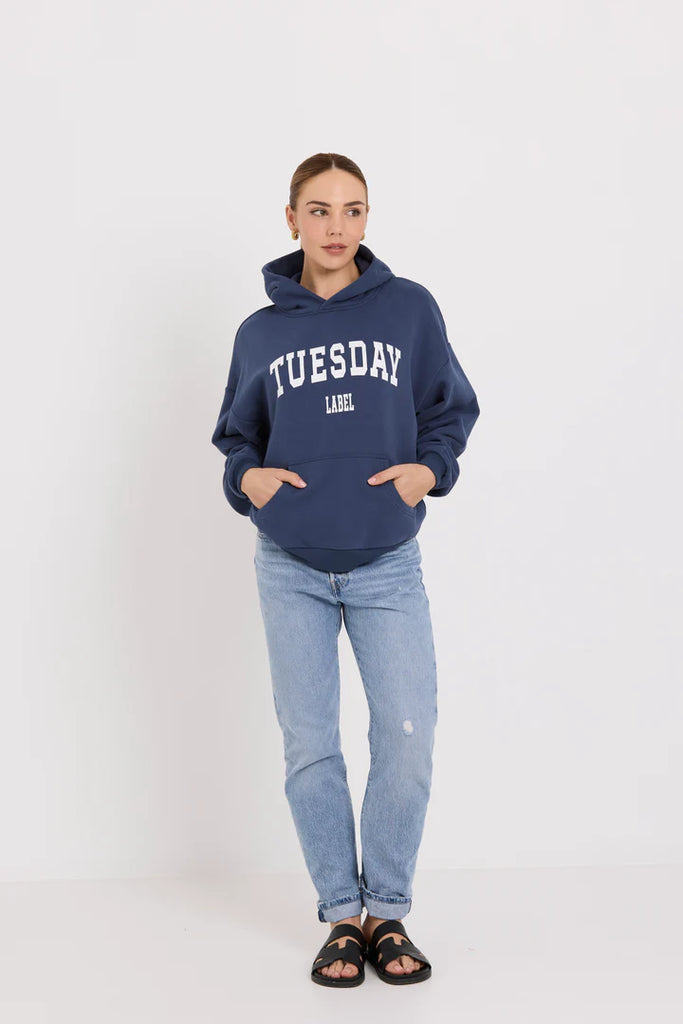 Tuesday Label Athletic Hoodie Navy with Tuesday wording print