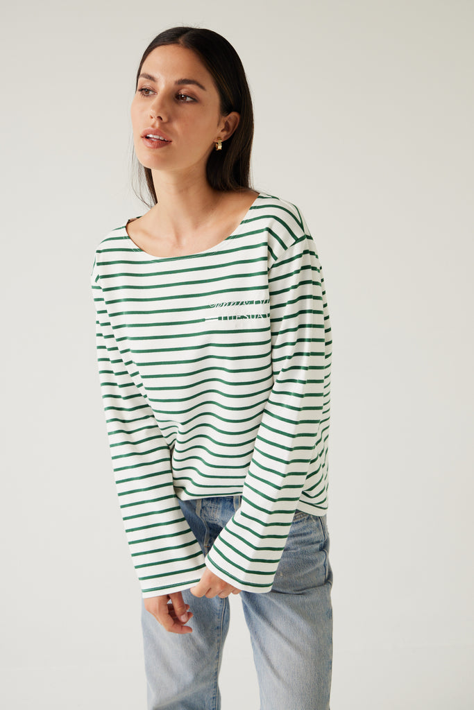 Tuesday Label Satellite tee Green and white stripe