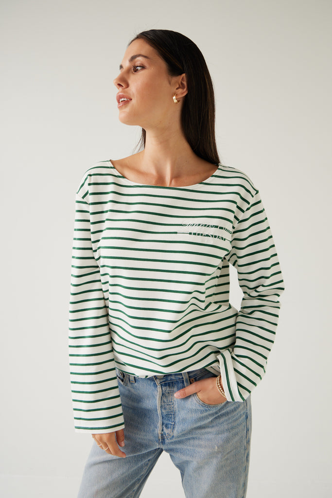 Tuesday Label Satellite tee Green and white stripe