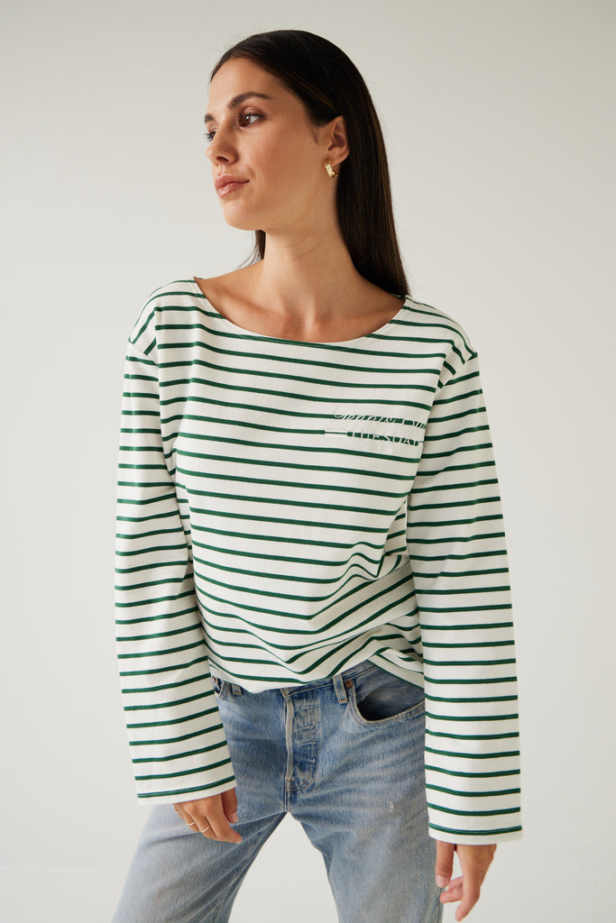 Tuesday Label Satellite tee Green and white stripe