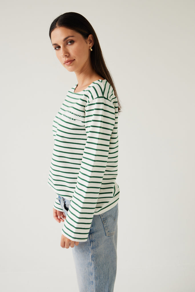 Tuesday Label Satellite tee Green and white stripe