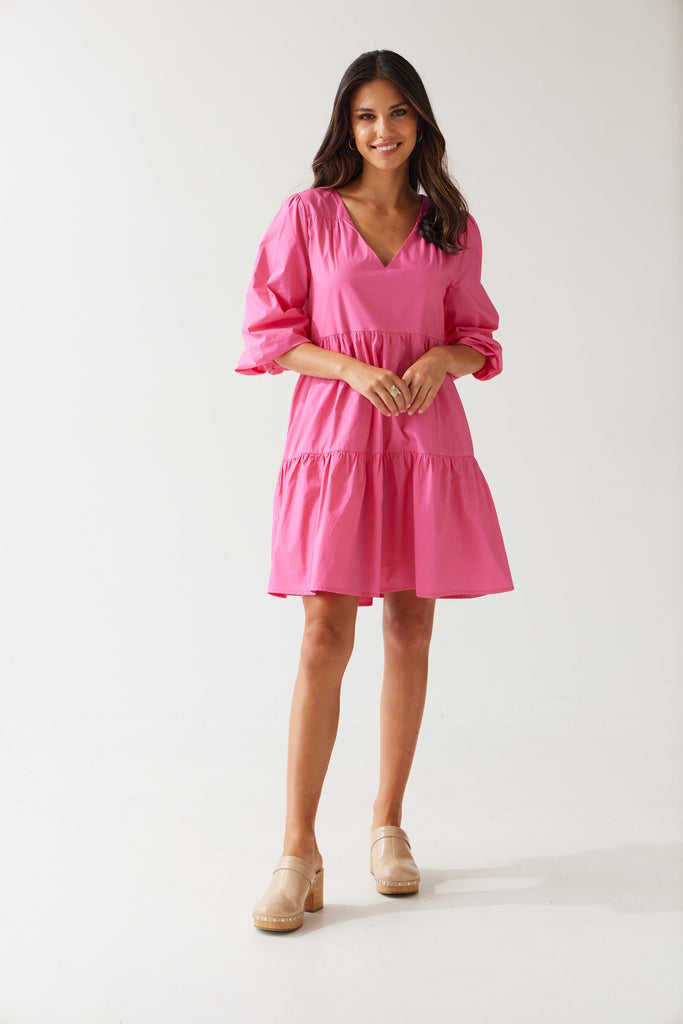Tuesday Label Chloe Dress, Knee Length, Hot Pink