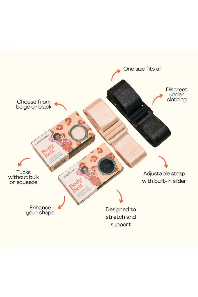 Body belt packaging with features highlighted on a white background by Under Wunder