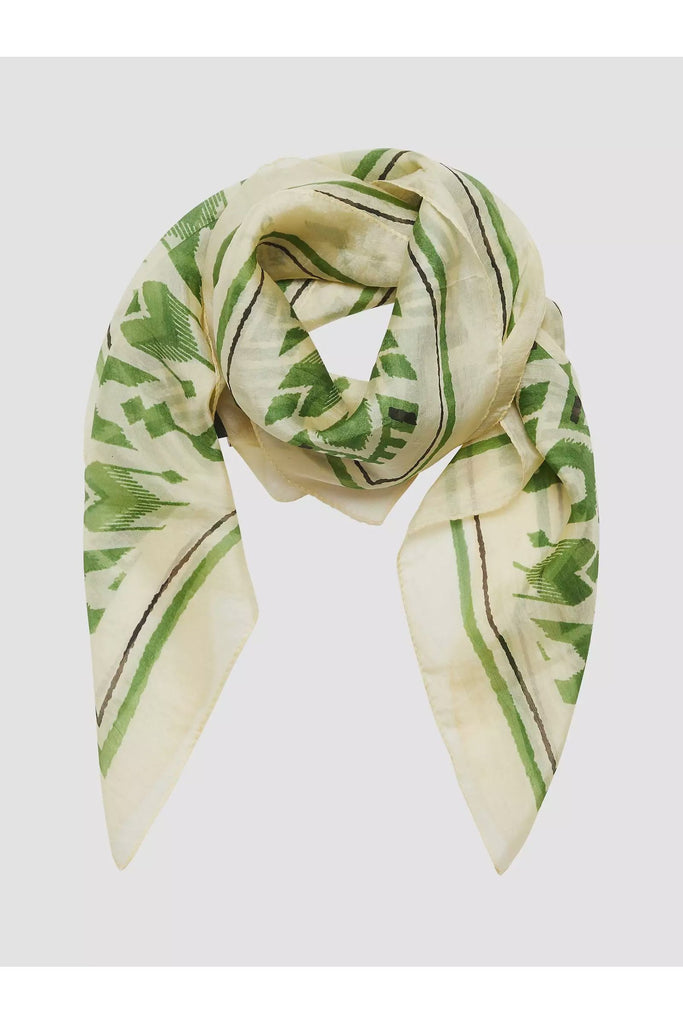 Unmade Square Silk Scarf Katy Off White and Green