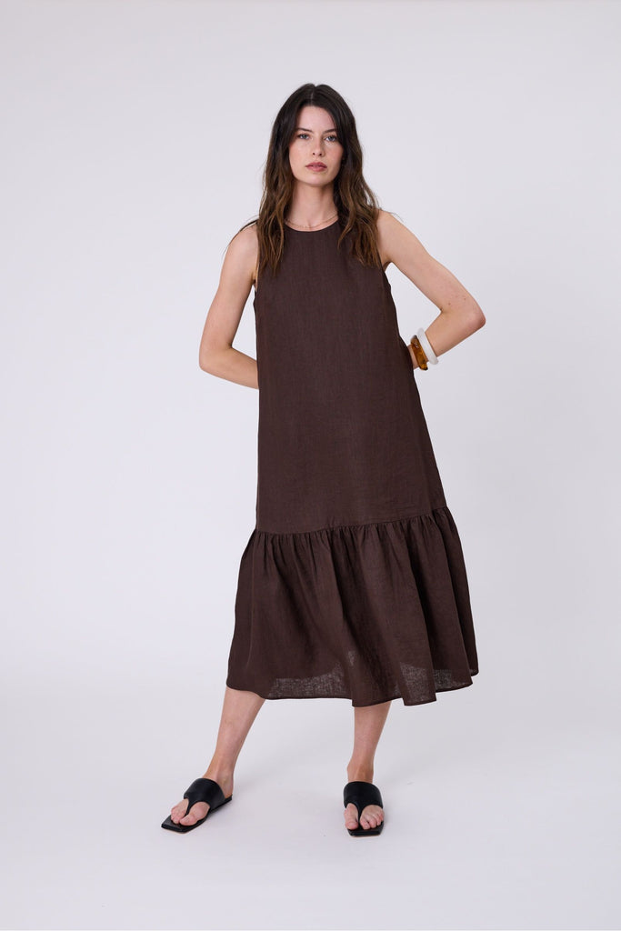 Verona Linen Dress | Carob Midi Dress XS,S,M,L Marlow
