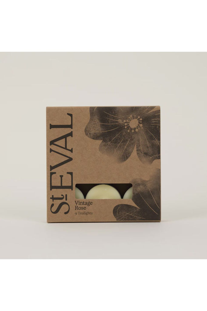 St Eval vintage rose tealight kraft packaging on a white background.