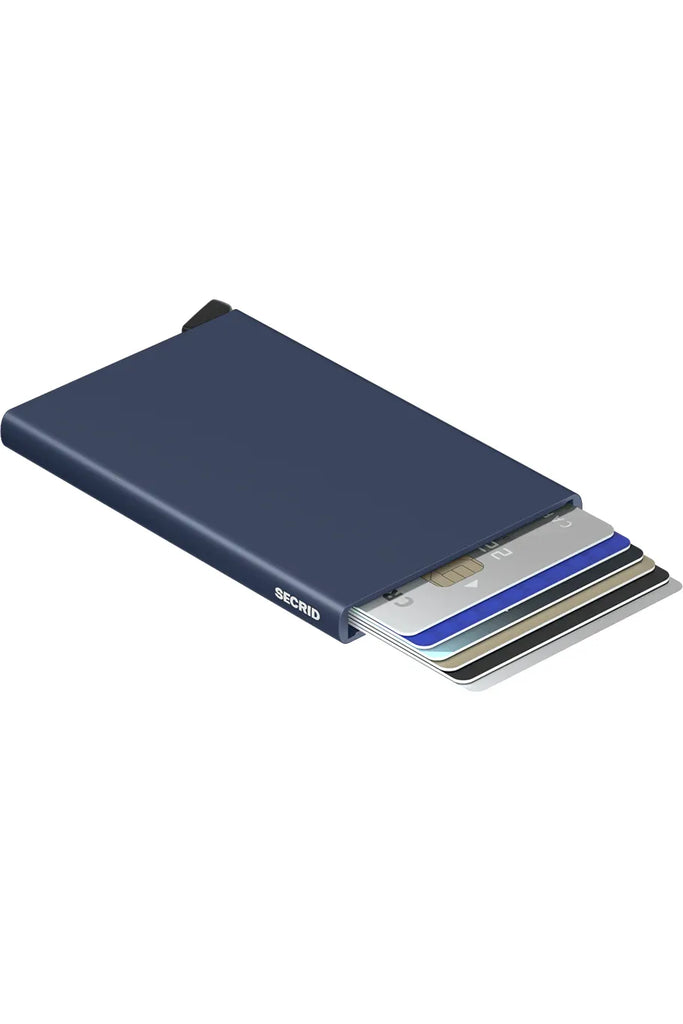 Secrid Cardprotector Navy Laying Flat with Cards Fanned out