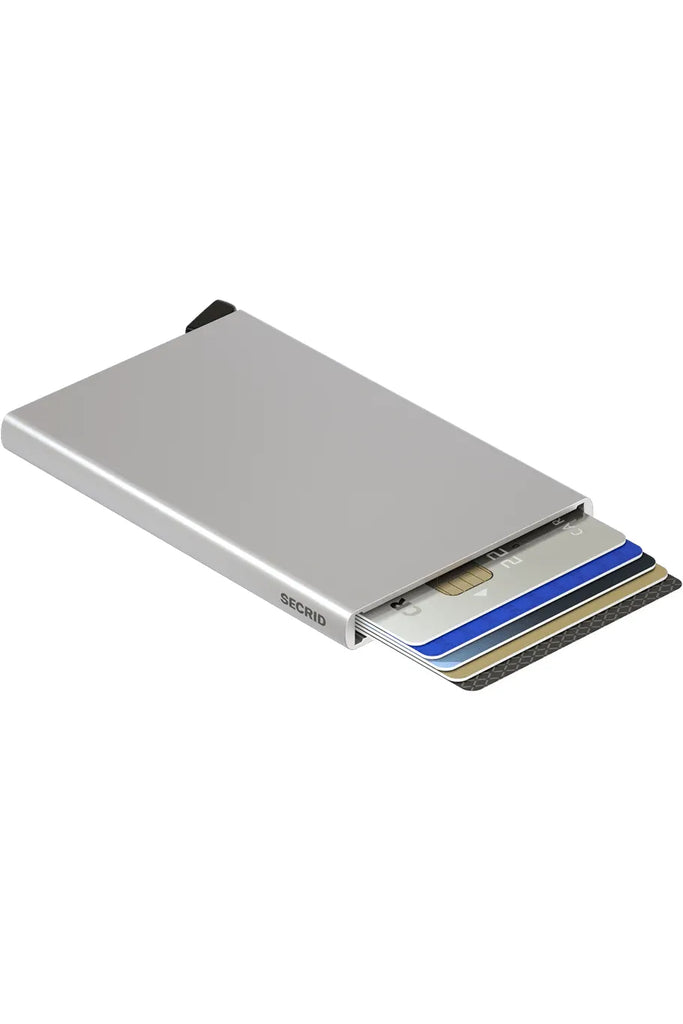 Secrid Cardprotector Silver laying flat with cards fanned out