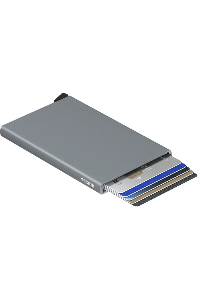 Secrid Card Protector Titanium laying flat with cards fanned out