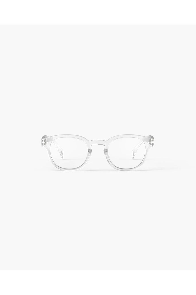 Izipizi Reading Glasses #C Crystal Frame. Clear eyeglasses on a white background
