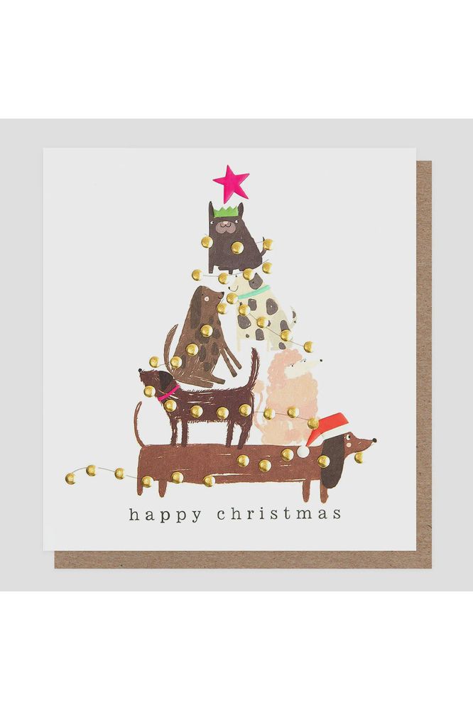 Greeting Card | Dog Tree with Pink Star Christmas Greeting Cards Caroline Gardner