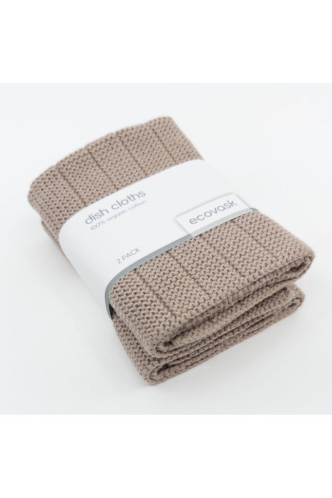 Ecovask Organic DishCloth Set of Two Cloths in the colourway Hummus a neutral beige colourway. Cloths folded and held together by a paper belly band.