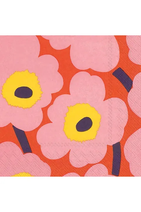 IHR Paper Luncheon Napkin featuring Marimekko's Unikko Rose Orange pattern