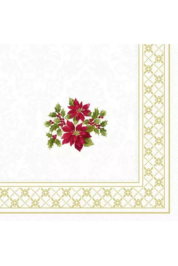Cocktail Paper Napkin | Classic Christmas Poinsettia Christmas Paper Napkins IHR