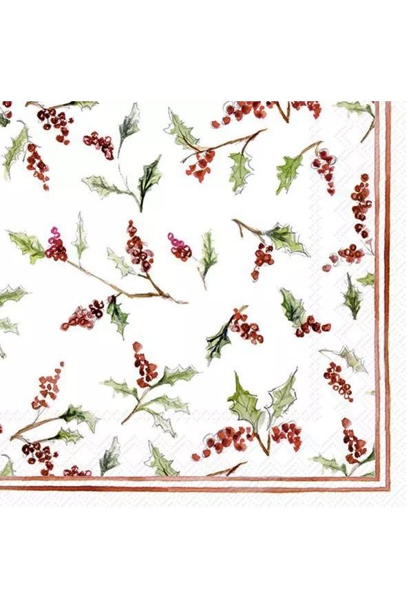 Cocktail Paper Napkin | Christmas Ilex Berries Christmas Paper Napkins IHR