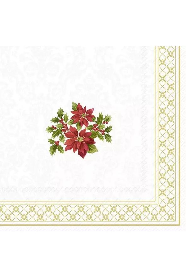 Luncheon Paper Napkin | Classic Christmas Poinsettia Christmas Paper Napkins IHR