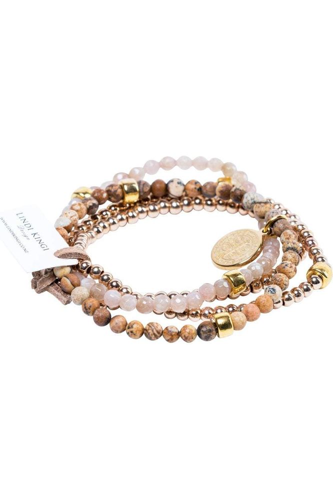 Lindi Kingi Beaded Bracelet Set cafe au Lait