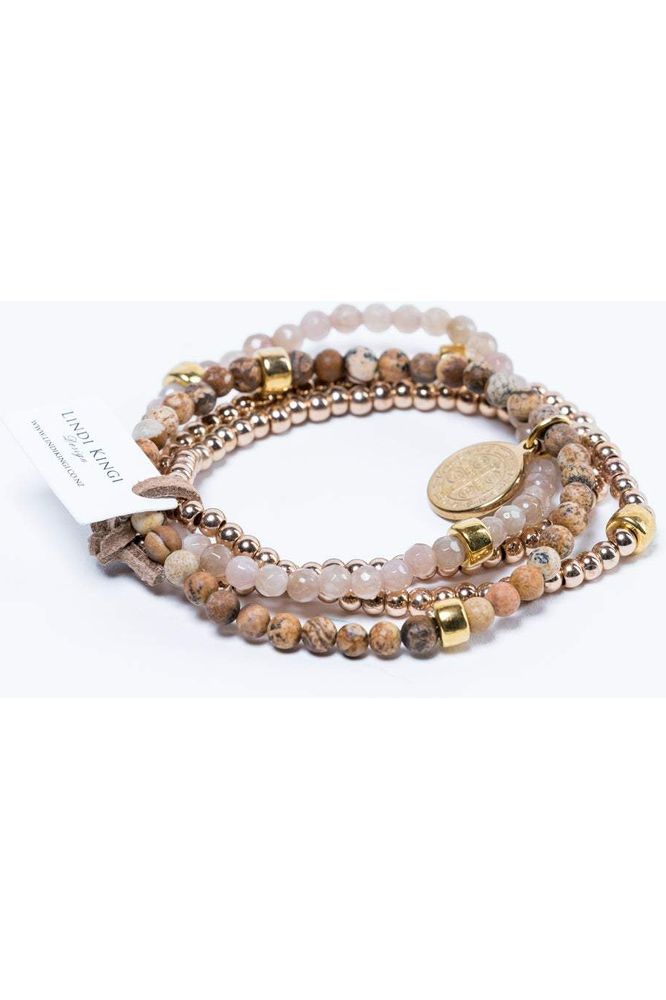 Lindi Kingi Beaded Bracelet Set cafe au Lait