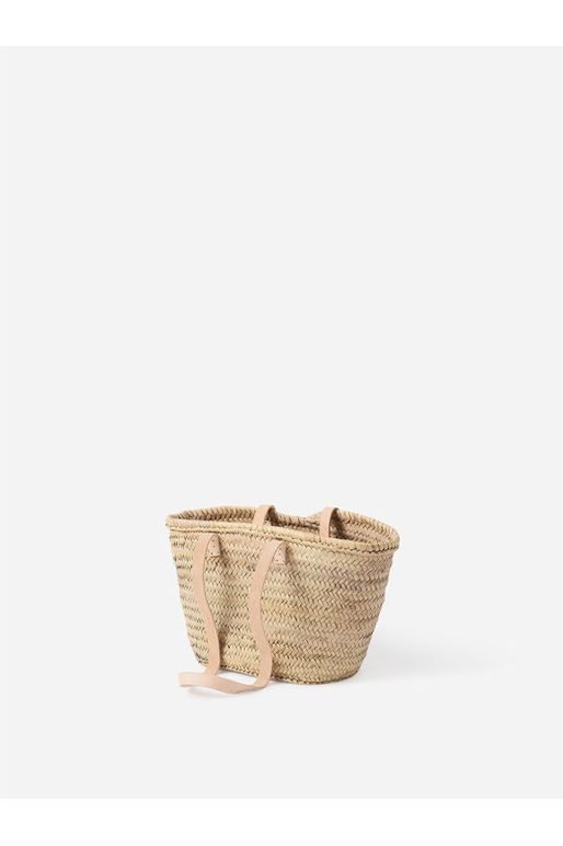 Citta Woven Moroccan Palm Fond Basket with Long Leather Handles