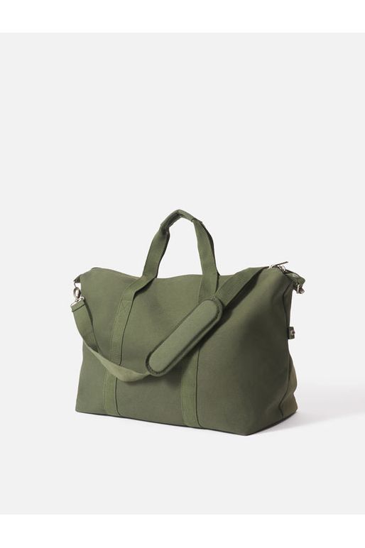 Citta Olive Canvas Weekend Bag. Photograph shows side profile of the bag.